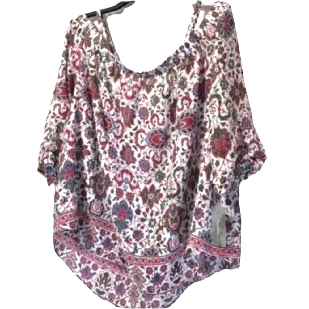 A. Byer Womens Red White Floral Cold Shoulder 3/4 Sleeve Blouse Plus Sz 3X New - Picture 3 of 8